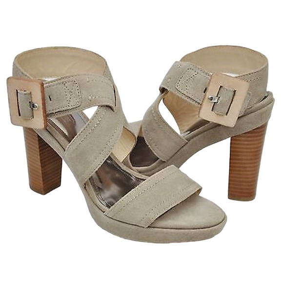 Coach KENSINGTON Suede Open Toe Slingback Platform Sandals Beige 8/9.5/11 New - Picture 1 of 6